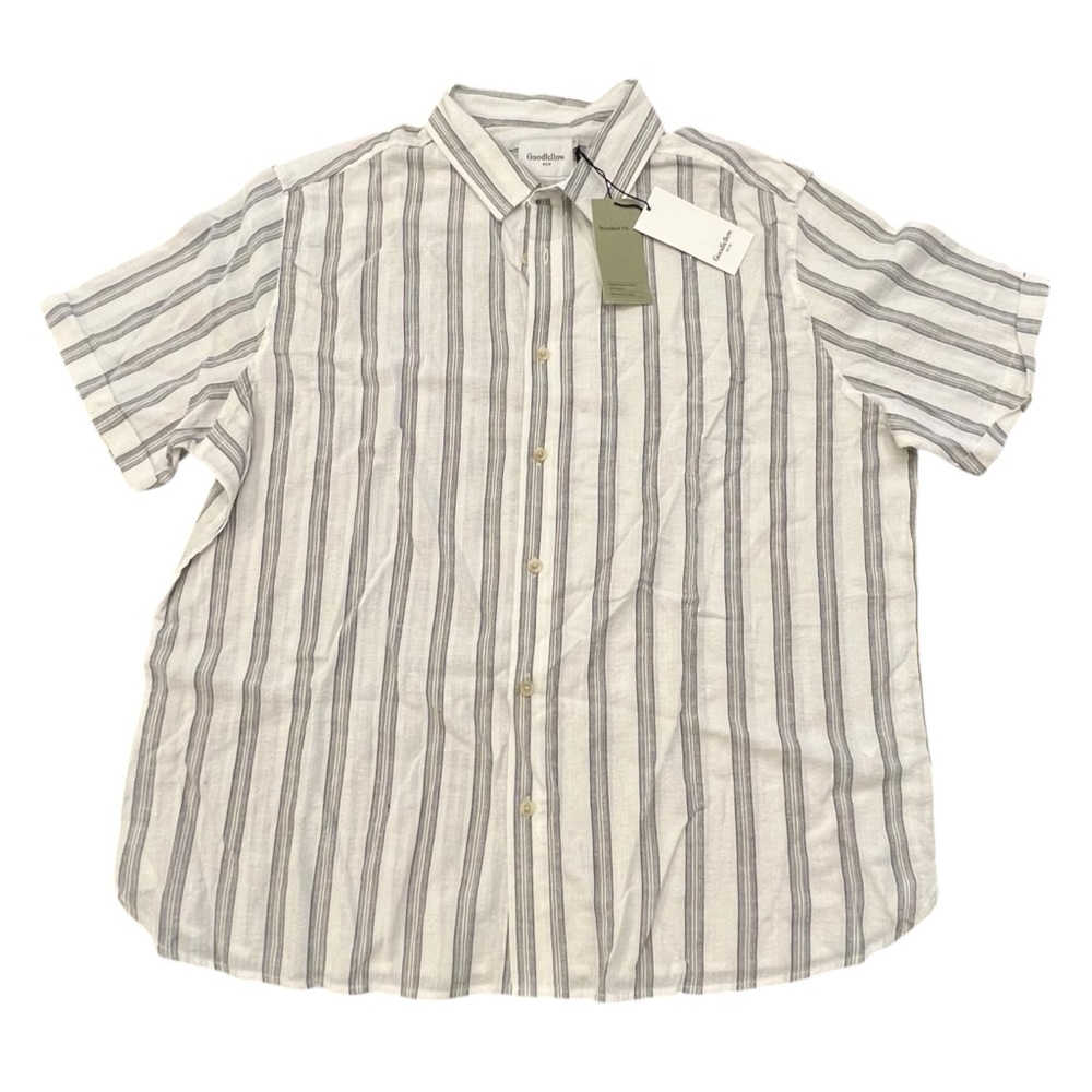 George Men's Short Sleeve Linen Blend Button-Up Camp Shirt Striped XL NWT